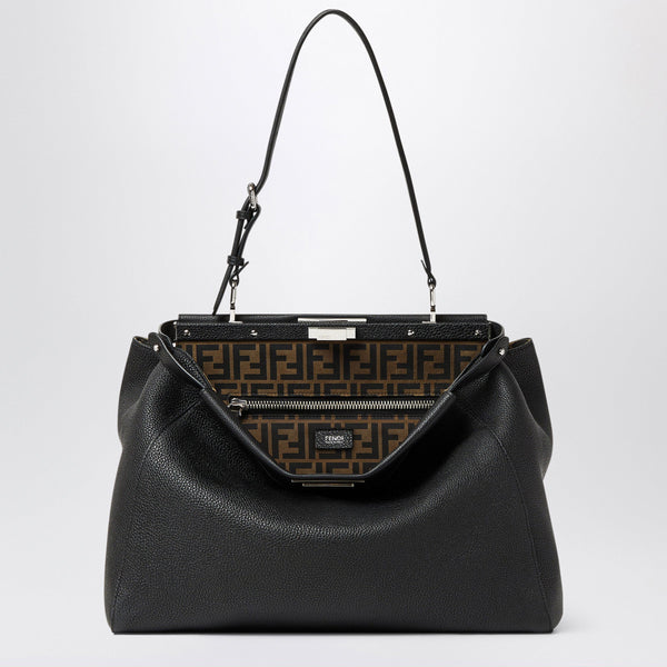 My Peekaboo Large Handbag In Black Roman Leather And Ff Split Leather