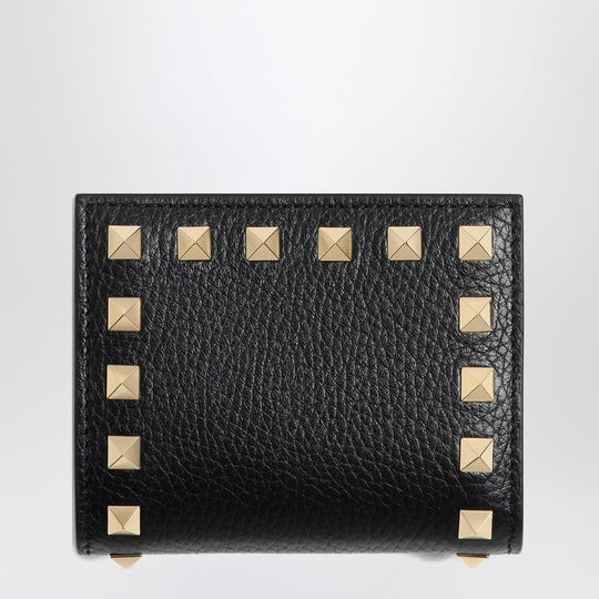 Rockstud Compact Wallet In Black Leather