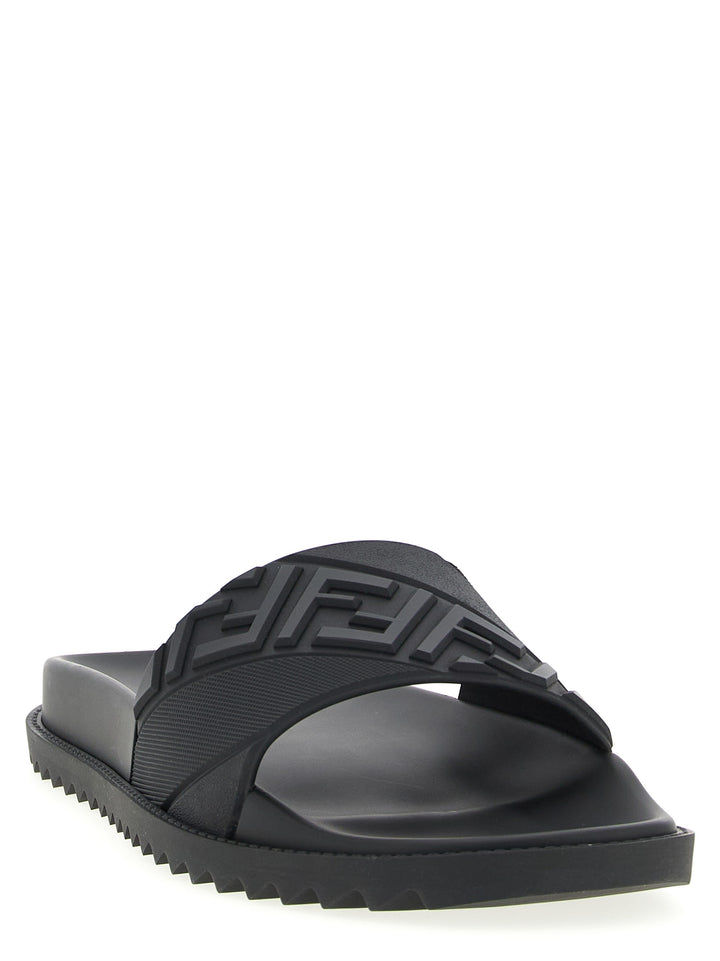 Fendi Logo Band Slides Sandals - Black | 1b44b6556d2278542ac3cbe5740638138a1edd0f
