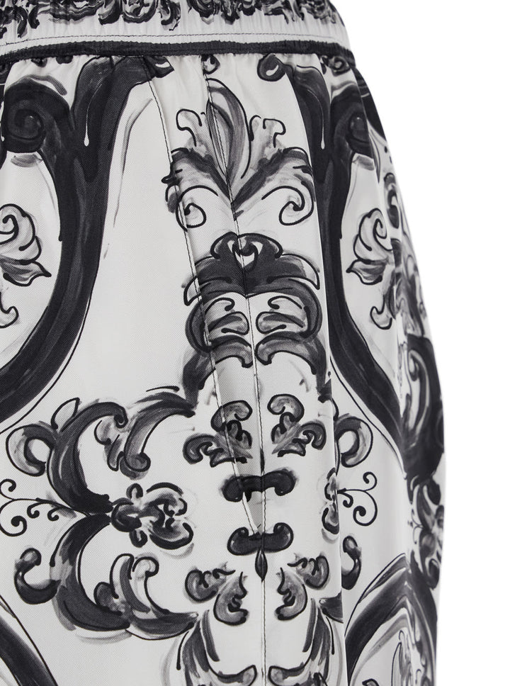 Bermuda Shorts In Silk With Majolica Print Trousers Black