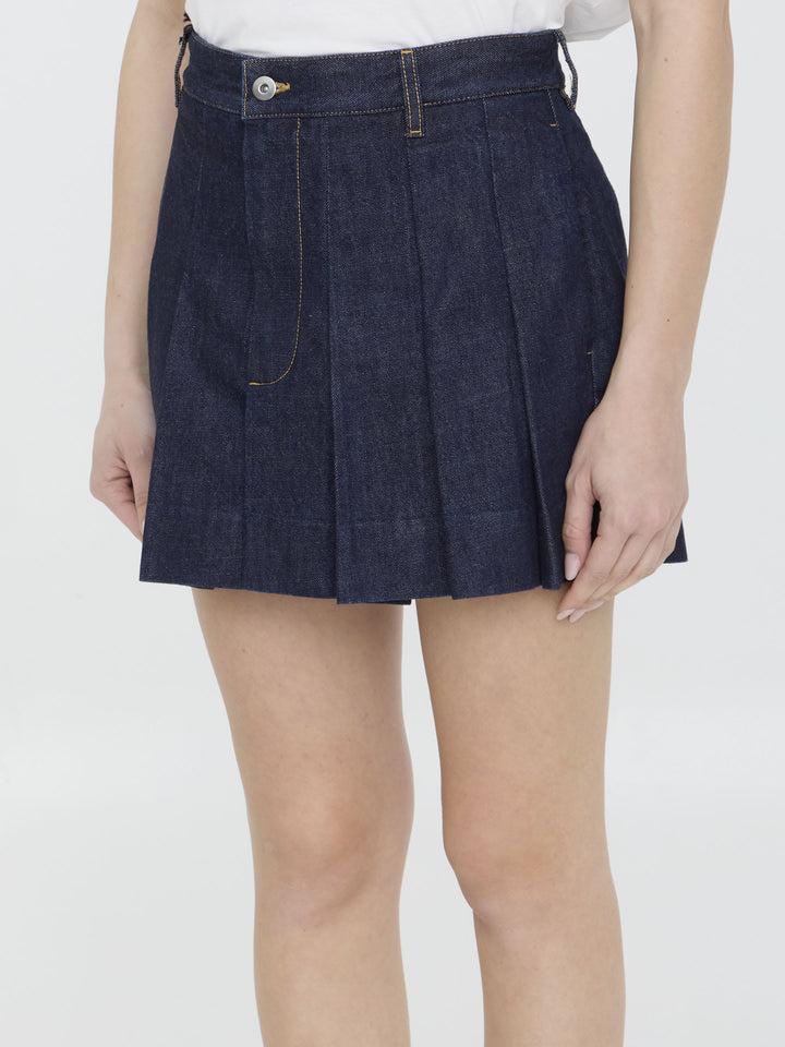 Pleated Denim Miniskirt Skirts Blue