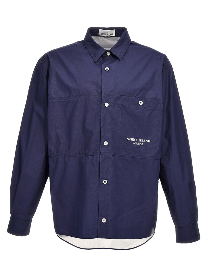 Logo Print Overshirt Shirt, Blouse Blue