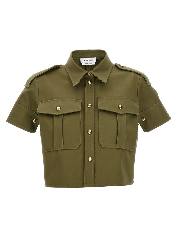 Cropped Military Shirt Shirt, Blouse Green