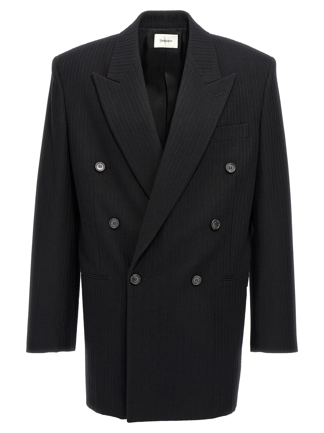 Striped Double-Breasted Blazer Black