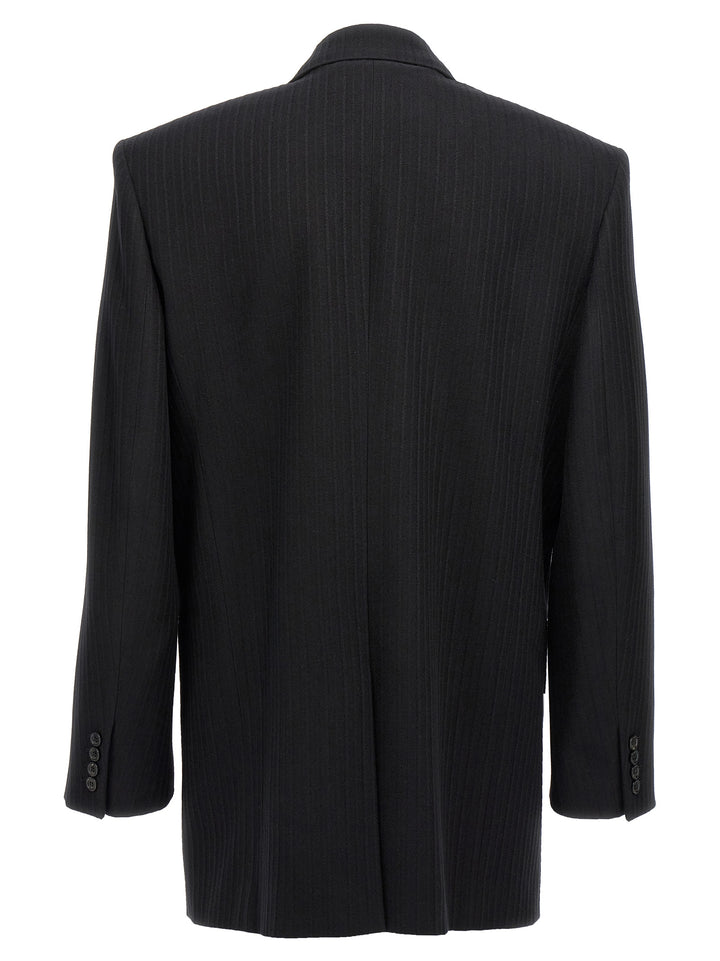 Striped Double-Breasted Blazer Black