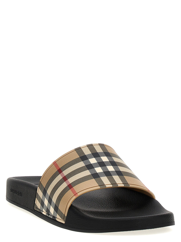 Burberry Slide Check Sandals - Beige | 323bf7c88483290efae6d8cd2647635ee941e2a3
