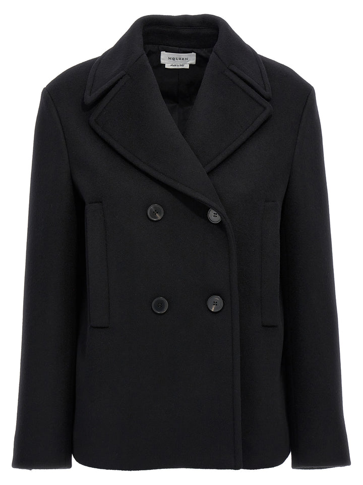 Felt Double-Breasted Coat Coats, Trench Coats Black