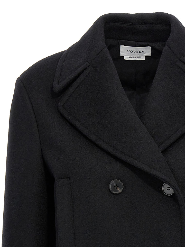 Felt Double-Breasted Coat Coats, Trench Coats Black