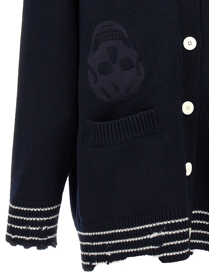 Inverted Skull Cardigan Sweater, Cardigans Blue