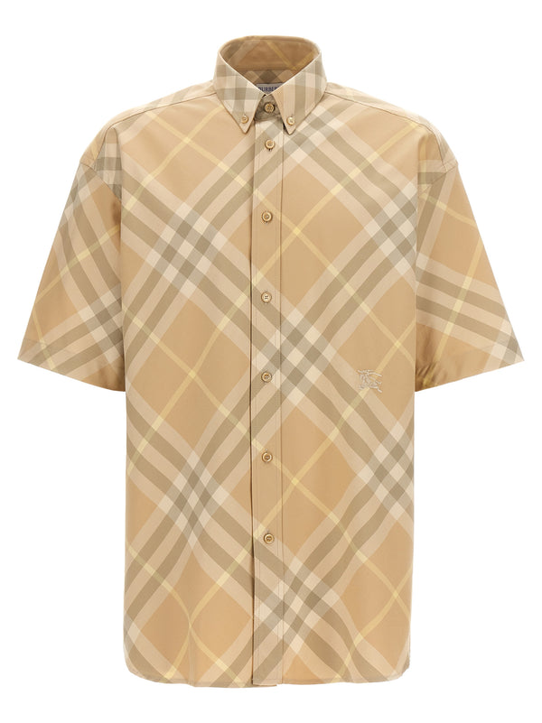 Logo Embroidery Check Shirt Shirt And Blouse Beige