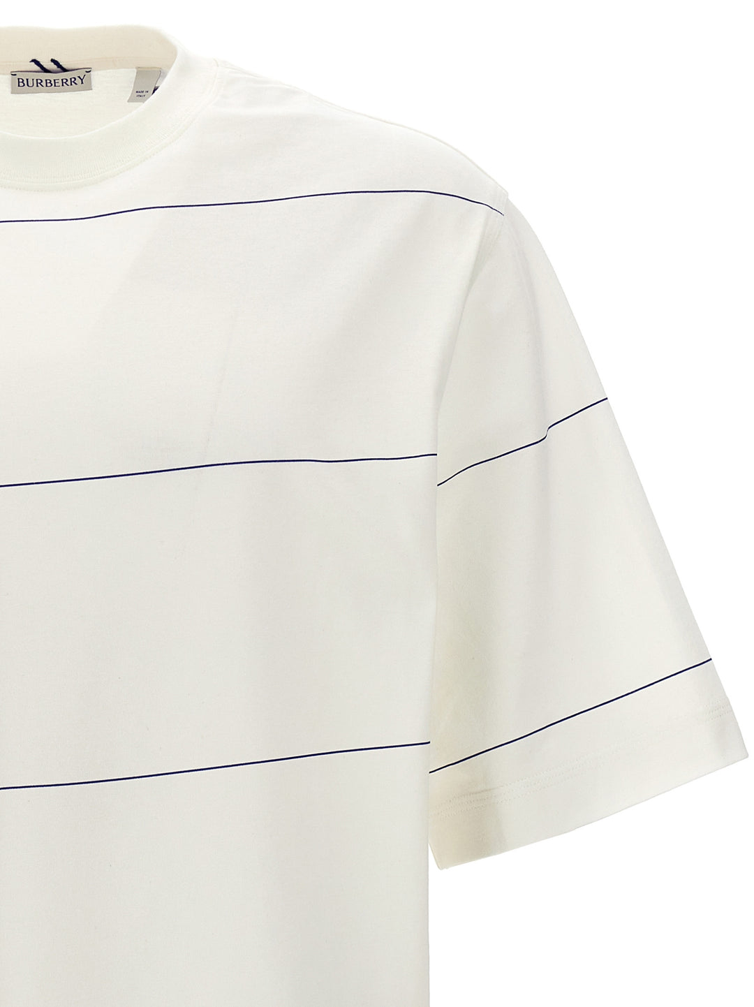 Logo Embroidery Striped T-Shirt White