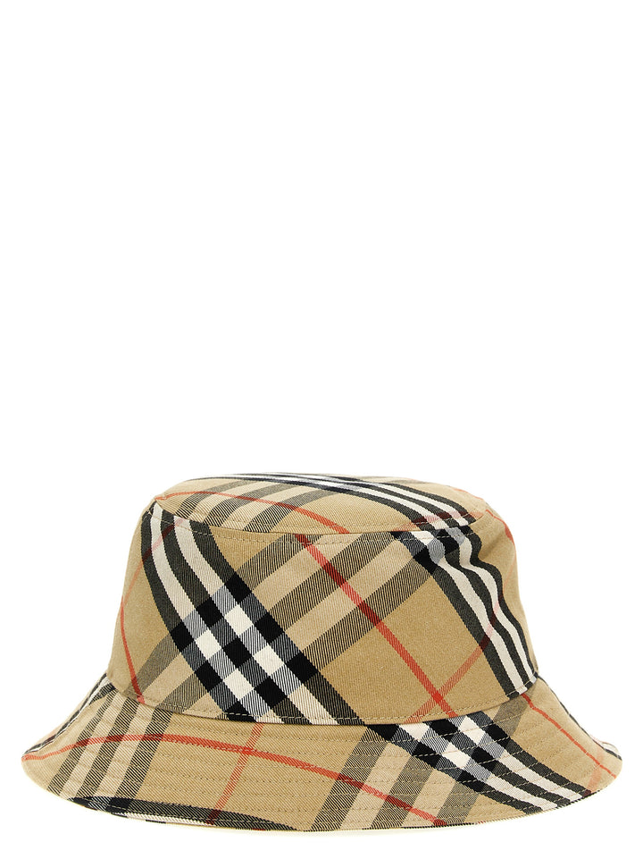 Logo Embroidery Check Bucket Hat Hats Beige