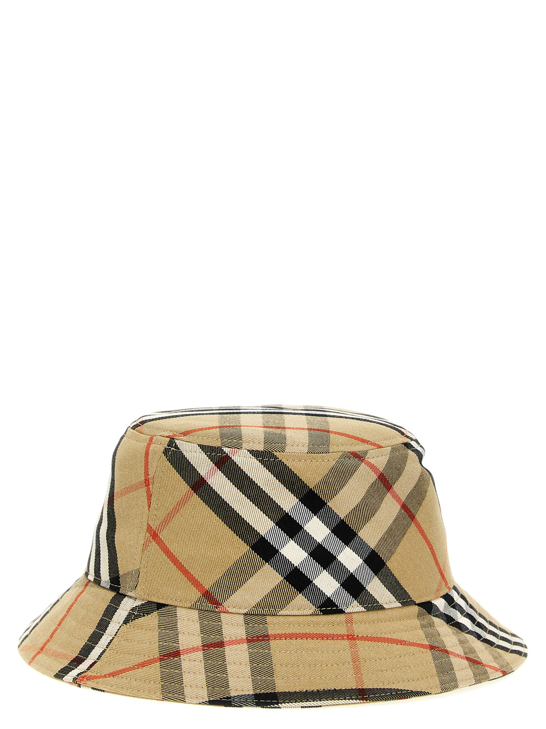 Logo Embroidery Check Bucket Hat Hats Beige