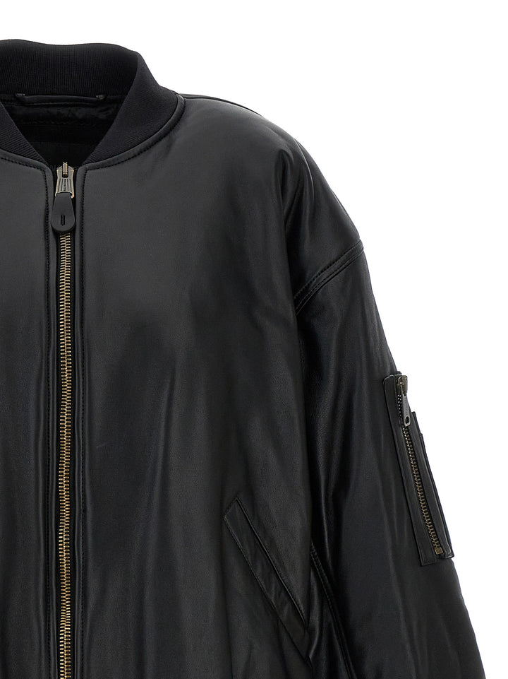 Leather Bomber Jacket Casual Jackets, Parka Black