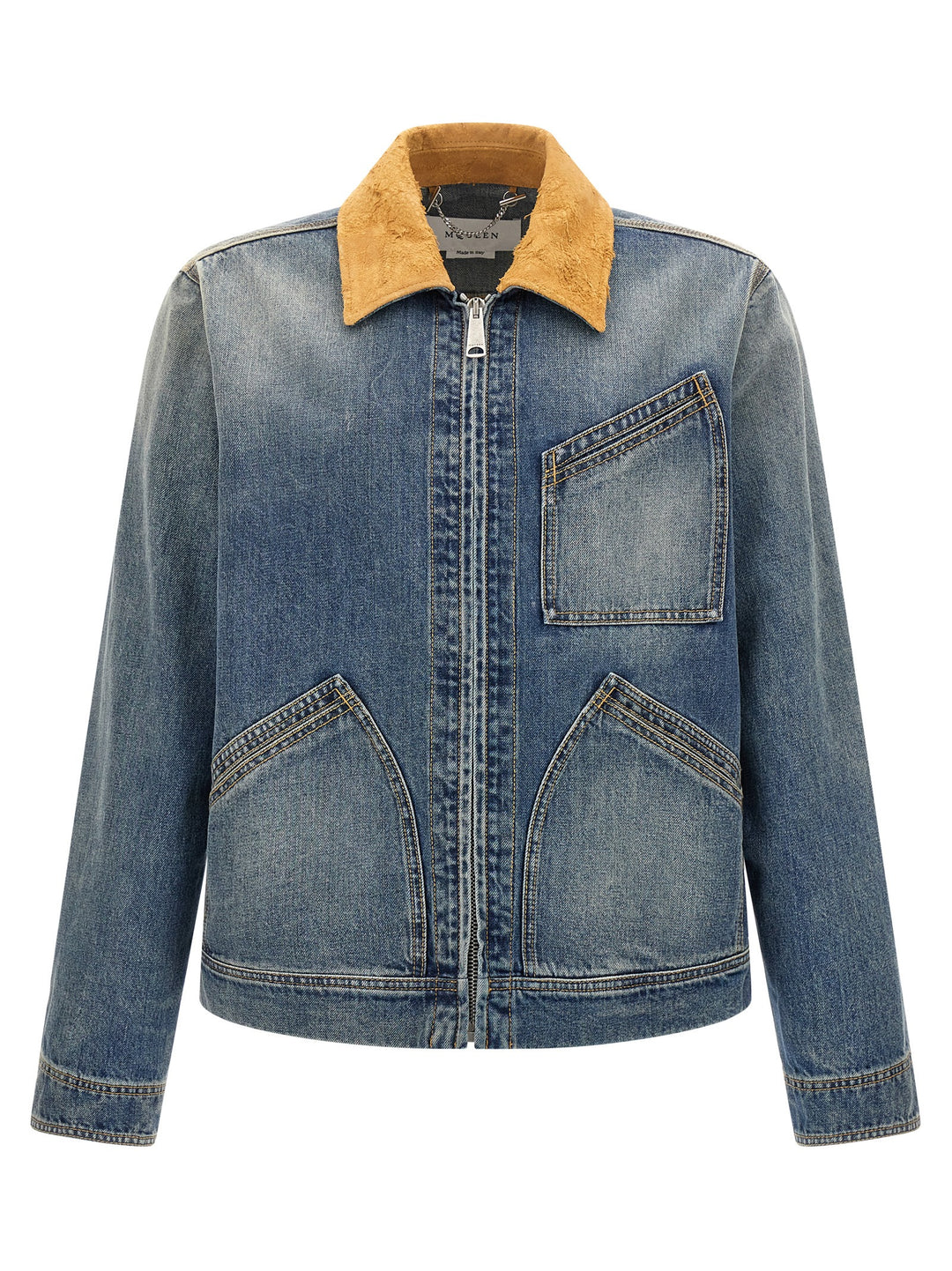 Mcqueen Suede Denim Jacket Casual Jackets and Parka - Blue | 0356b4457ca76943739a5945248591f6a02aed19