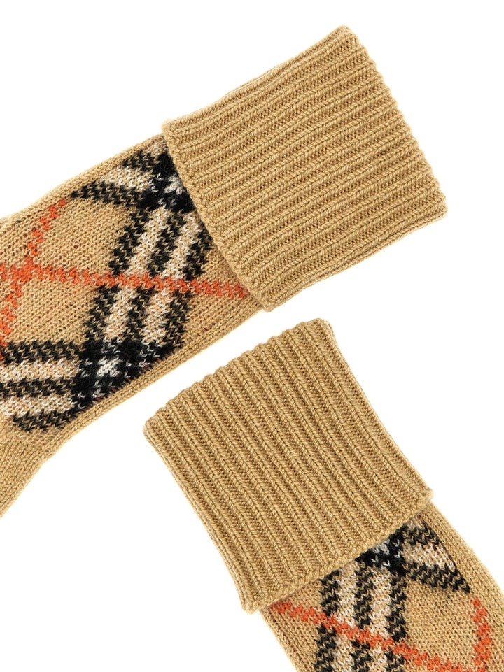 Check Gloves Beige