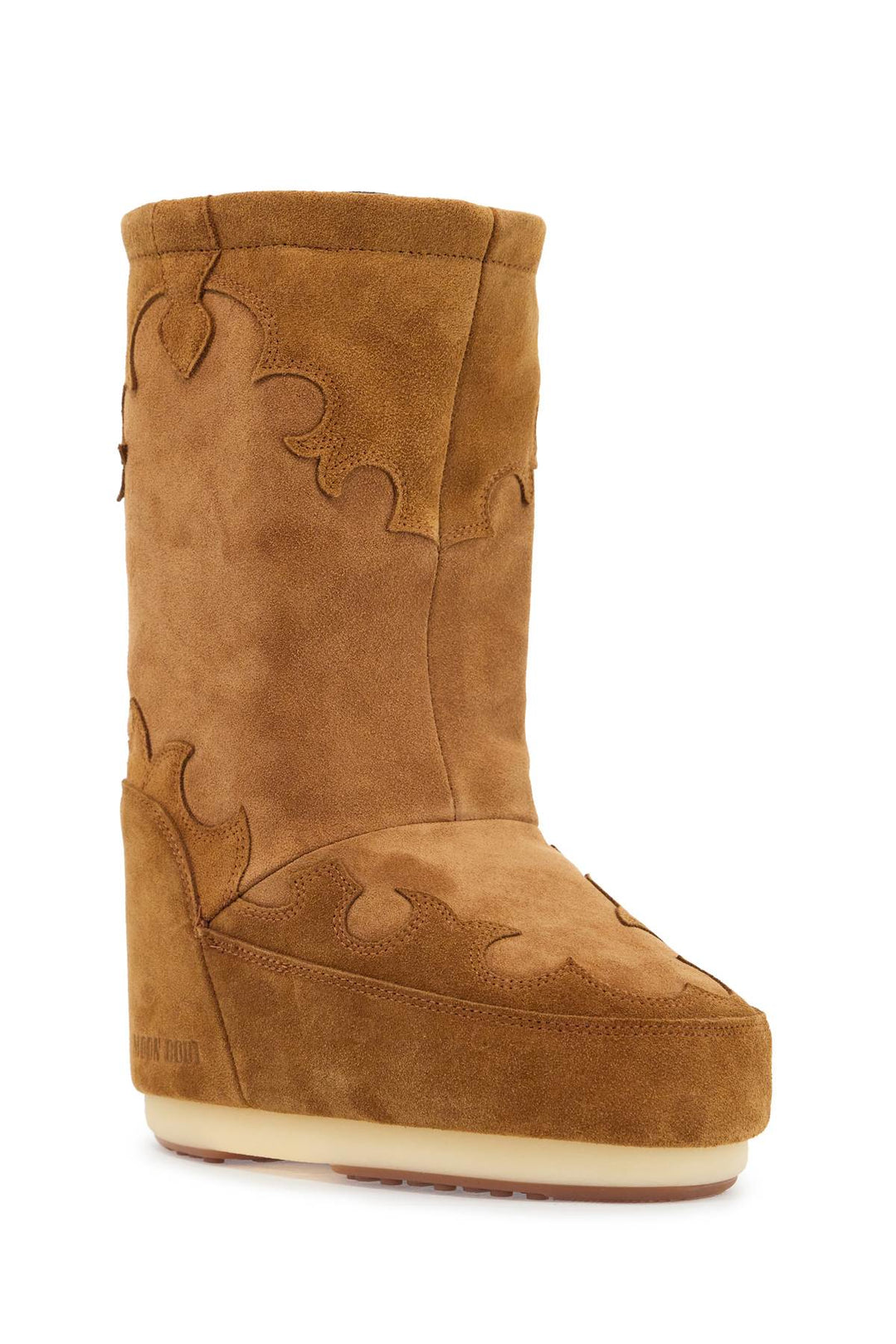 High Suede Boots In Cognac With Wedge Embroidery