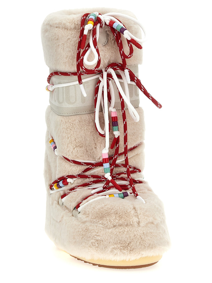 Icon Faux-Fur Beads Boots, Ankle Boots White