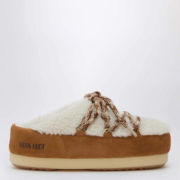 White Shearling And Suede Mules