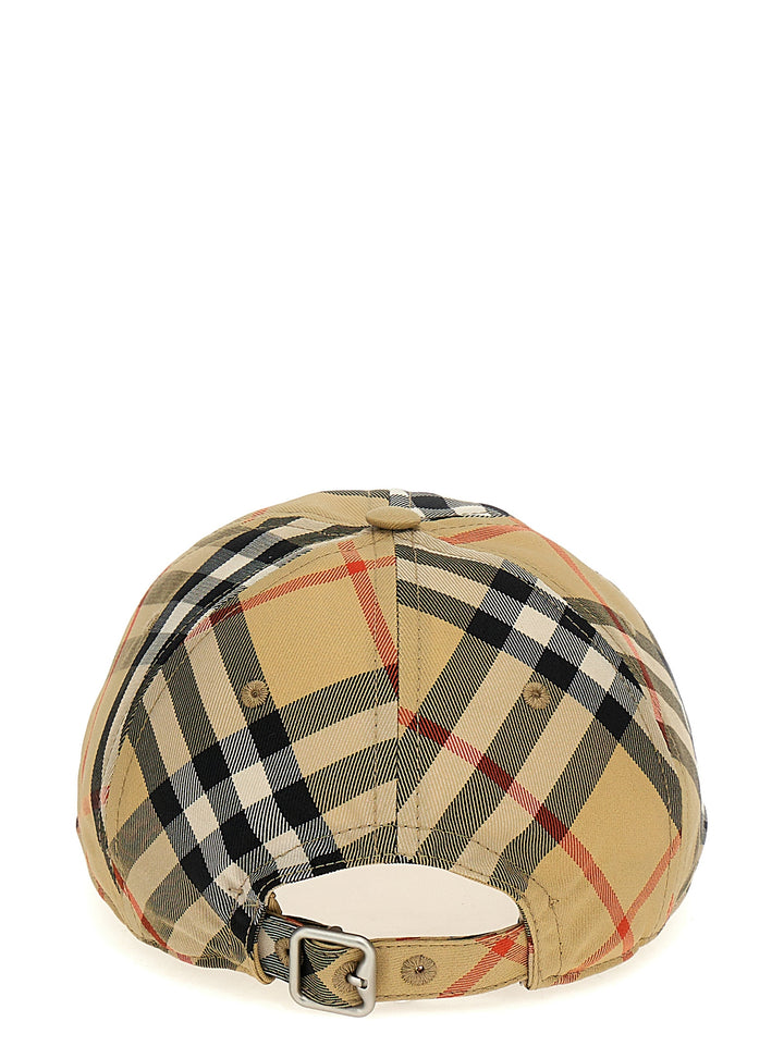 Check Logo Cap Hats Beige