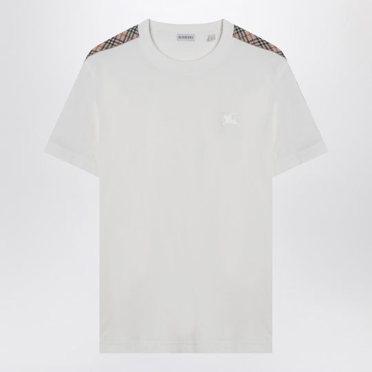 White T-Shirt With Check-Patterned Stripe