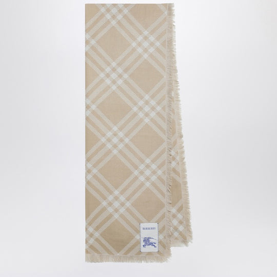 Beige/Ecru Check Silk And Wool Scarf