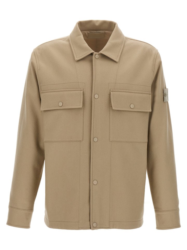 Logo Badge Wool Overshirt Casual Jackets, Parka Beige