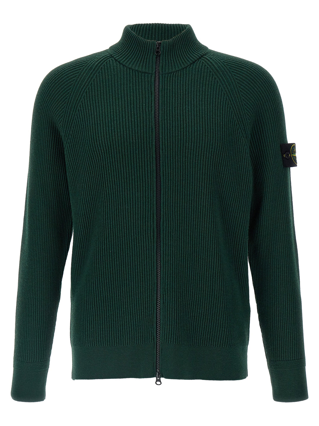 Logo Badge Ribbed Cardigan Sweater, Cardigans Green