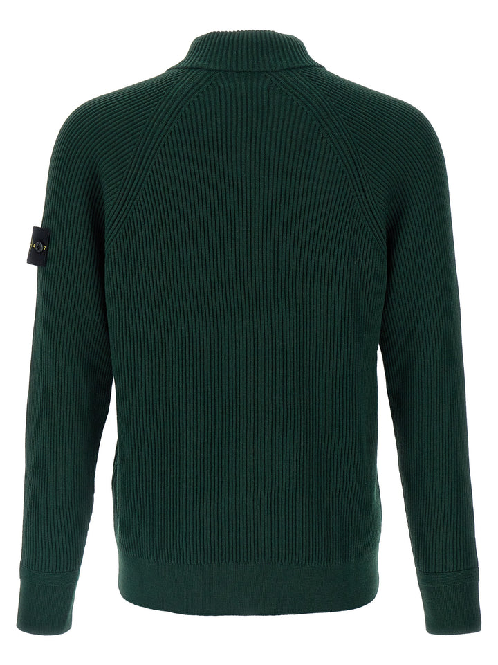 Logo Badge Ribbed Cardigan Sweater, Cardigans Green