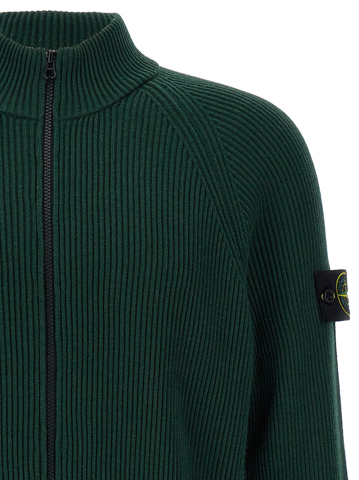 Logo Badge Ribbed Cardigan Sweater, Cardigans Green