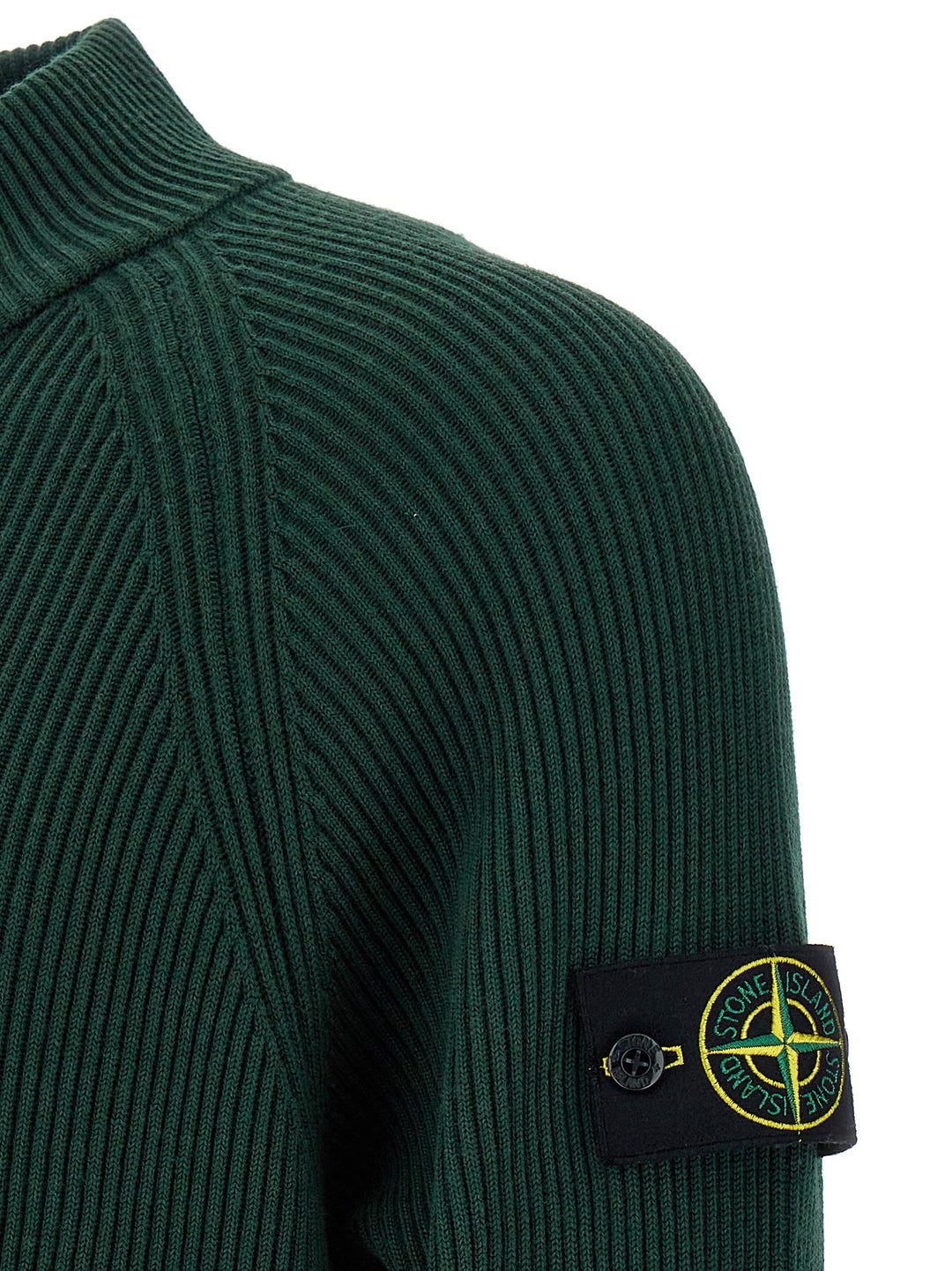 Logo Badge Ribbed Cardigan Sweater, Cardigans Green