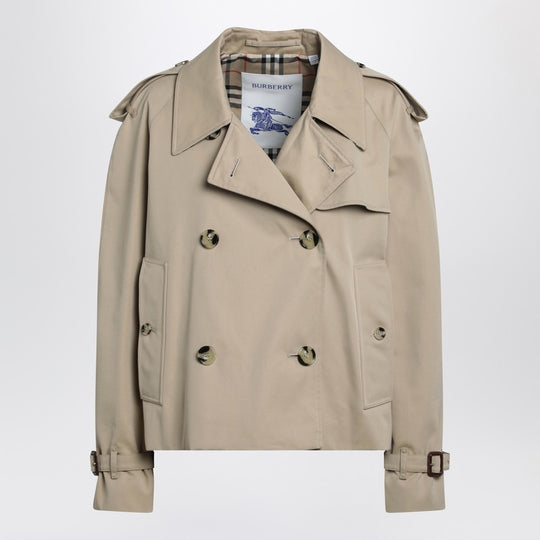 Cropped Heritage Trench Coat In Beige Gabardine