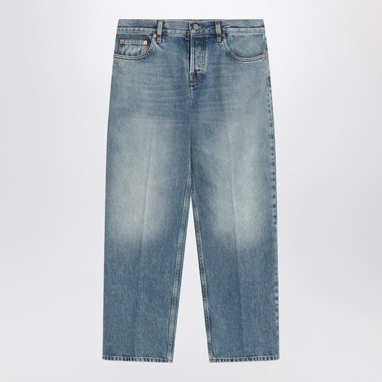 Straight Light Blue Jeans With Faded Effect