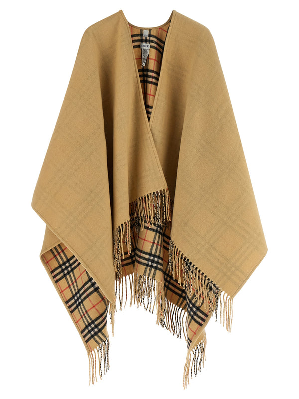 Check Wool Reversible Cape Capes Beige