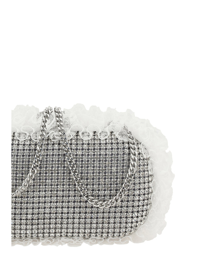 SILVER CRYSTAL LACE DETAIL CLUTCH