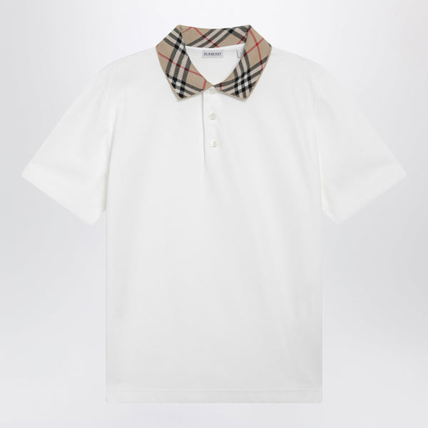 Chalk Cotton Piqué Polo Shirt With Check Collar