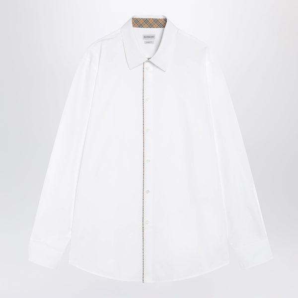 Classic-Fit Cotton Poplin Shirt With Check Trim, White