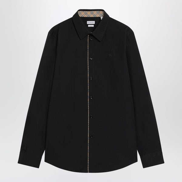 Classic-Fit Cotton Poplin Shirt With Check Trim, Black