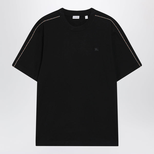 Cotton T-Shirt With Check Trim In Black