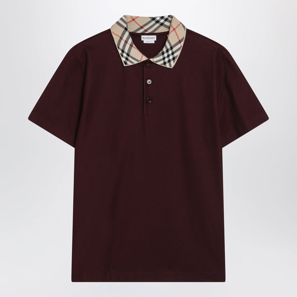 Cotton Polo Shirt With Check Collar In Vineyard Red