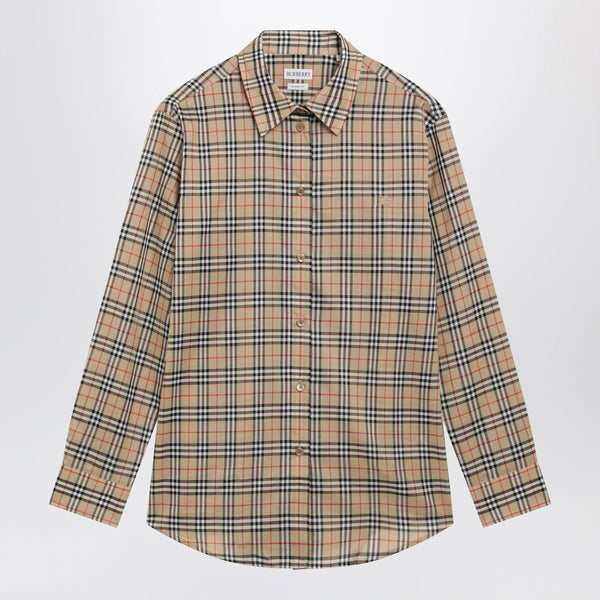 Beige Cotton Shirt With Check Pattern