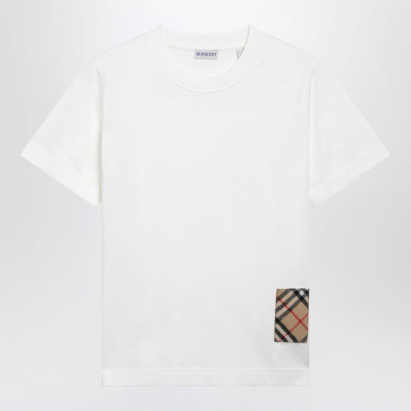 Chalk Cotton T-Shirt With Cashmere Check Appliqué