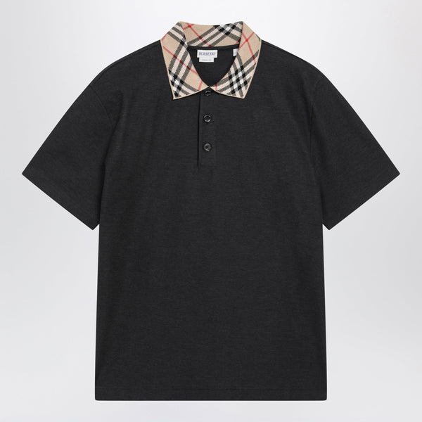 Dark Grey Polo Shirt With Check Collar