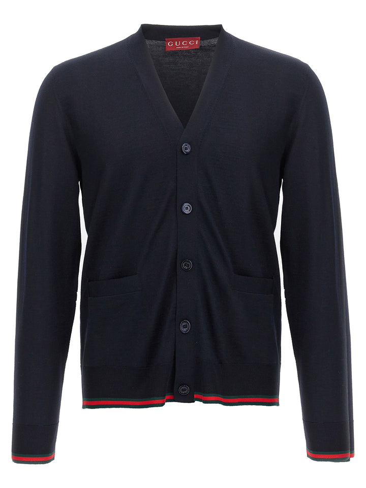 Gucci Web Ribbon Cardigan Sweaters and Cardigans - Blue | 357ca1cd93e6d17ec8ab2094d9b0a93a00c2ccae