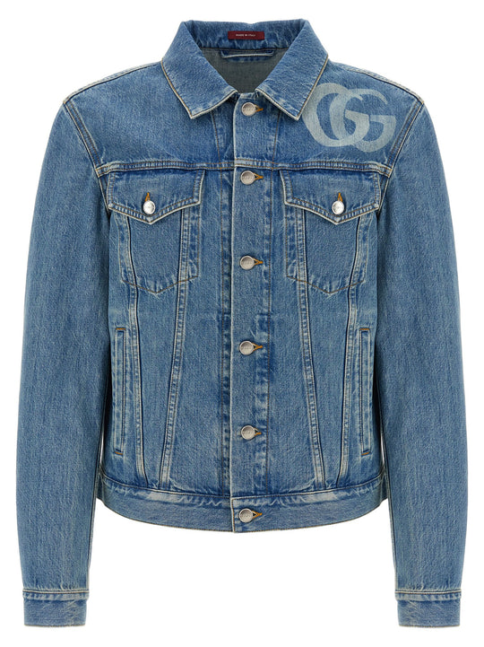 Gg Denim Jacket Puffer Jackets Blue