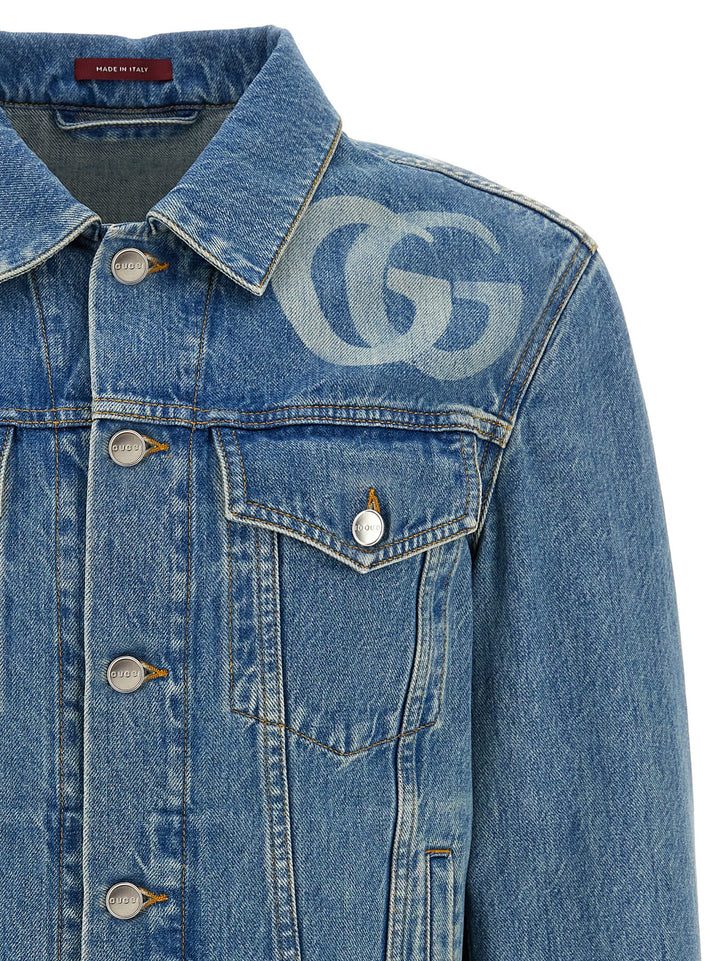 Gucci Gg Denim Jacket Puffer Jackets - Blue | 17cde67bb0b87baa624f4b85bc4fea29e19e8bad