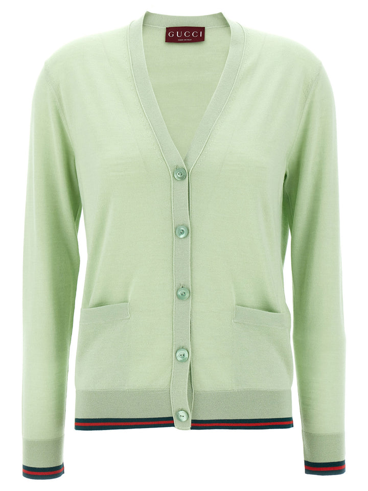 Gucci Cardigan Web Sweaters and Cardigans - Green | cac03c5a9900e73c4b4f142ebc99fe62b382f07f