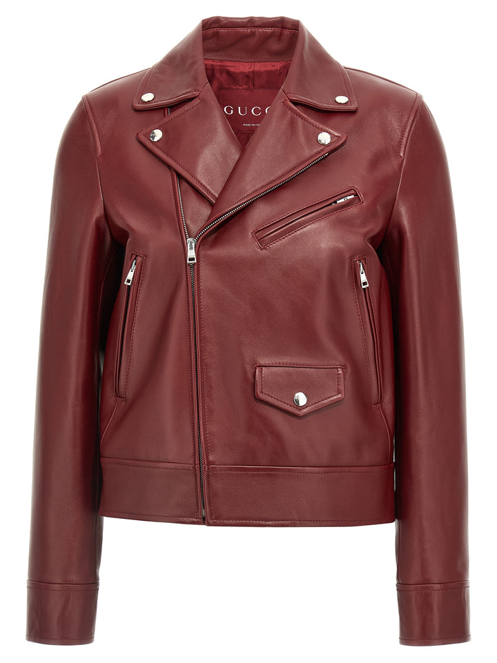 Gucci Leather Biker Jacket Puffer Jackets - Brown | d8adbf5cd09852d3a735cd42a9a2d3729a153f80