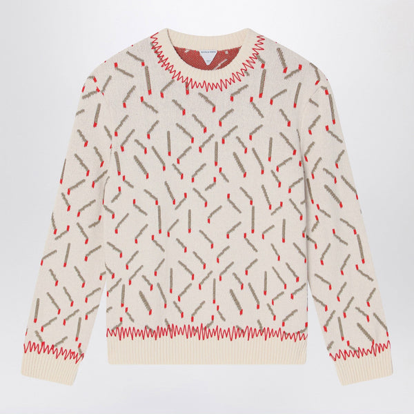 Ivory Sweater With Matchstick Jacquard Motif