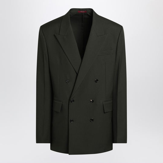 Military Green Double-Breasted Jacket In Wool